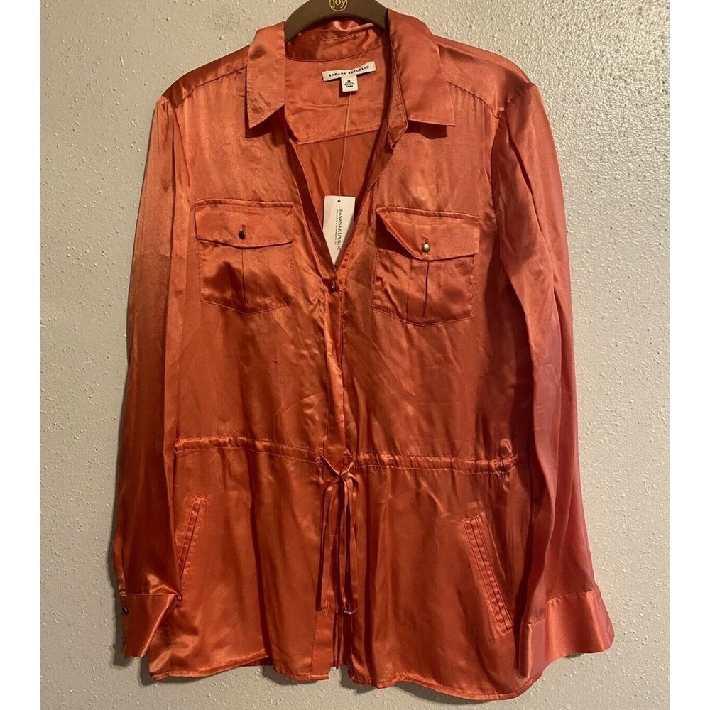 Banana Republic Silk Long Sleeve Button Down Drawstring Waist Blouse Satin M